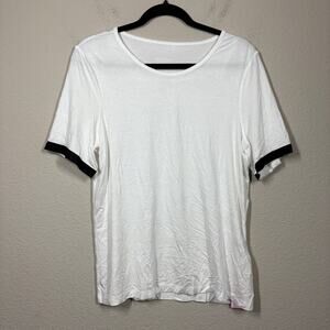 Les Femmes Velours Small Crew Neck Ringer Tee Top White Lenzing Modal Stretch